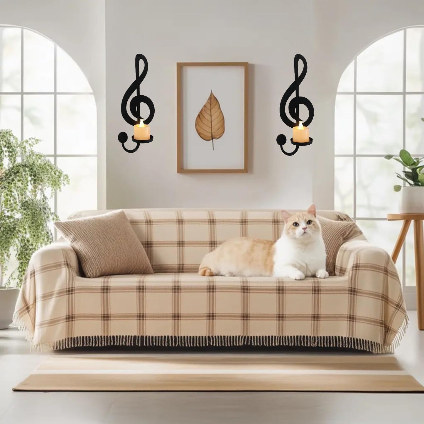 Candle Sconces Set of 2 Wall Musical Note Sconces Decor Wall Mounted Metal Candle Holders with Foldable Tray ZAYHENYOO (2, L-A)