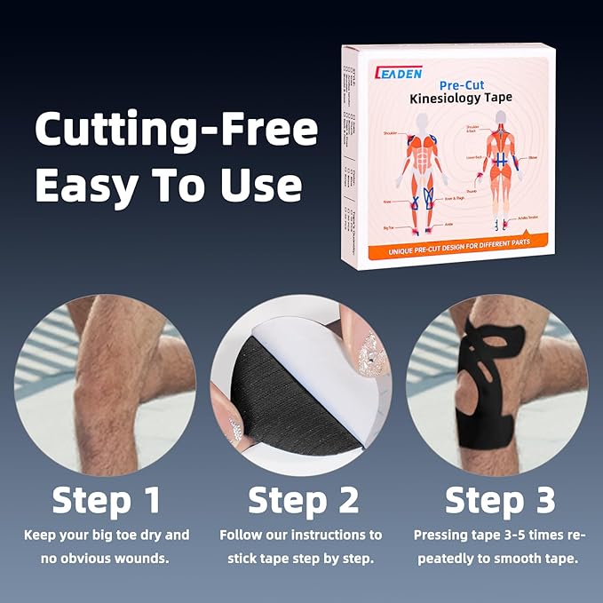 IEADEN Precut Kinesiology Tape for Knees, 20 Pcs, 5 Colors - Knee Support & Stability, Knee Pain Relief Athletic Tape - Waterproof & Elastic, Breathable Hypoallergenic Latex-Free Tape