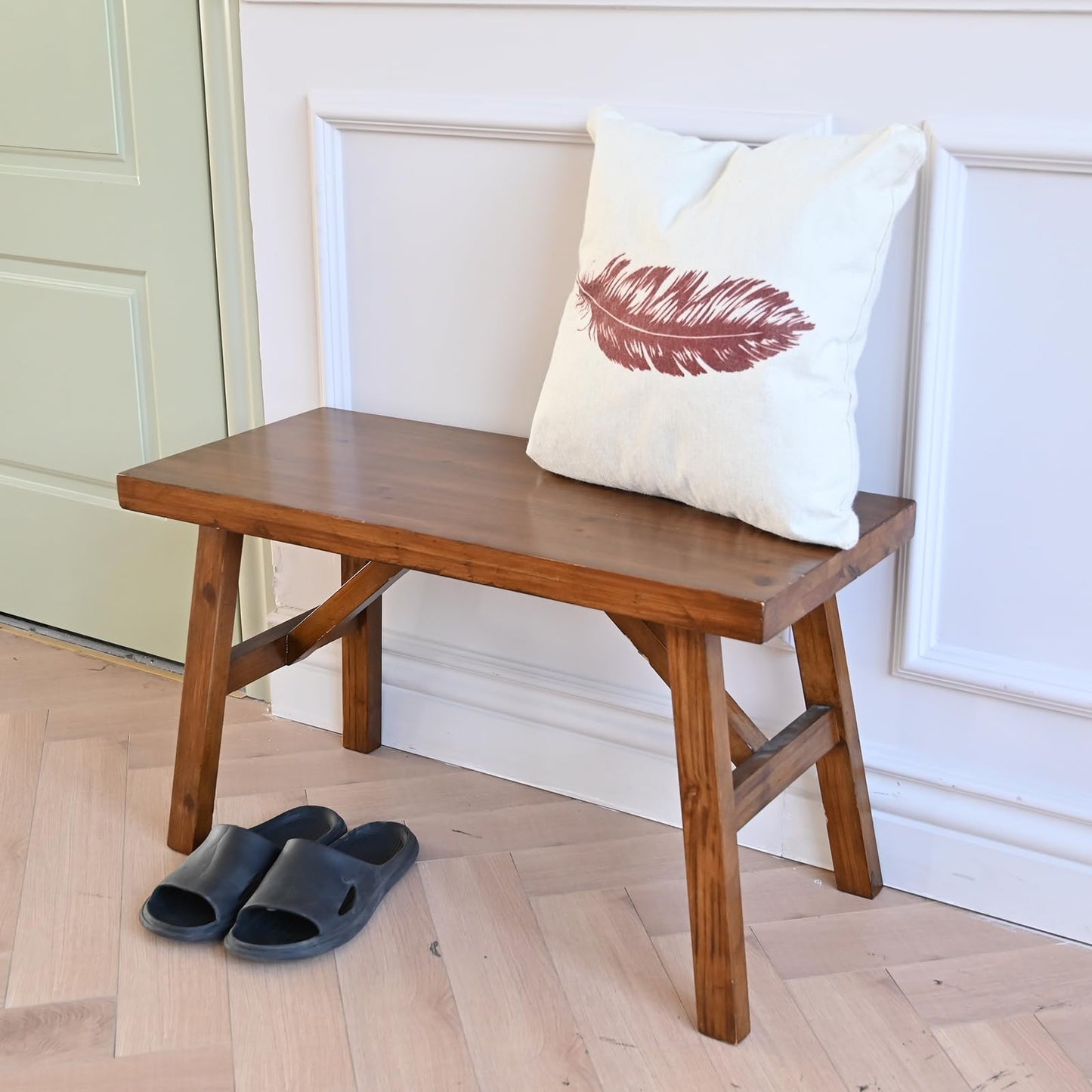 FUIN 30" Solid Wood Farmhouse Bench - Rustic Entryway, Living & Dining Room Seating, Natural Finish