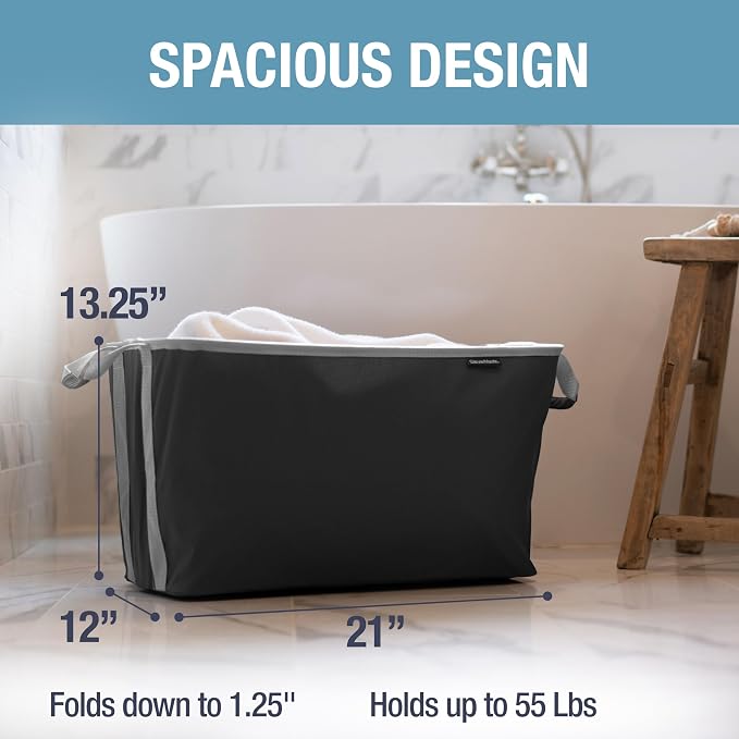 CleverMade Collapsible Laundry Basket 2 Pack – 60L (16 Gal) Foldable Clothes Hamper with Reinforced Handles, Space Saving Fabric Laundry Bin, Holds 55 lbs, Flat Folding for Home & Travel - Black