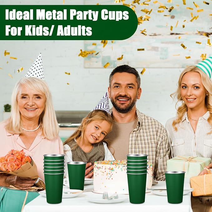 Mimorou 20 Pack 16 oz Stainless Steel Pint Cups Metal Cups Unbreakable Drinking Water Tumblers Stackable Tumbler for Adults Bar Home Restaurant Travel Picnic Camping Outdoor (Dark Green)