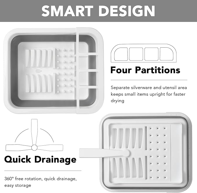 Tiawudi Collapsible Dish Drying Rack, Pop Up Dinnerware Drainer, Portable Plate Organizer for Kitchen RV Campers Travel Trailer, Space Saving Kitchen Storage Tray