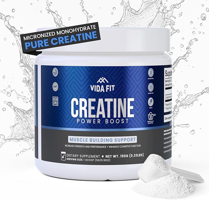 Micronized Creatine Monohydrate Powder, Vegan Creatine Powder Unflavoured, Supplements for Men, Pure Workout Essentials for Women, NSF Certified (150g) (5g Per Serv) (30 Servings) - Vida Fit