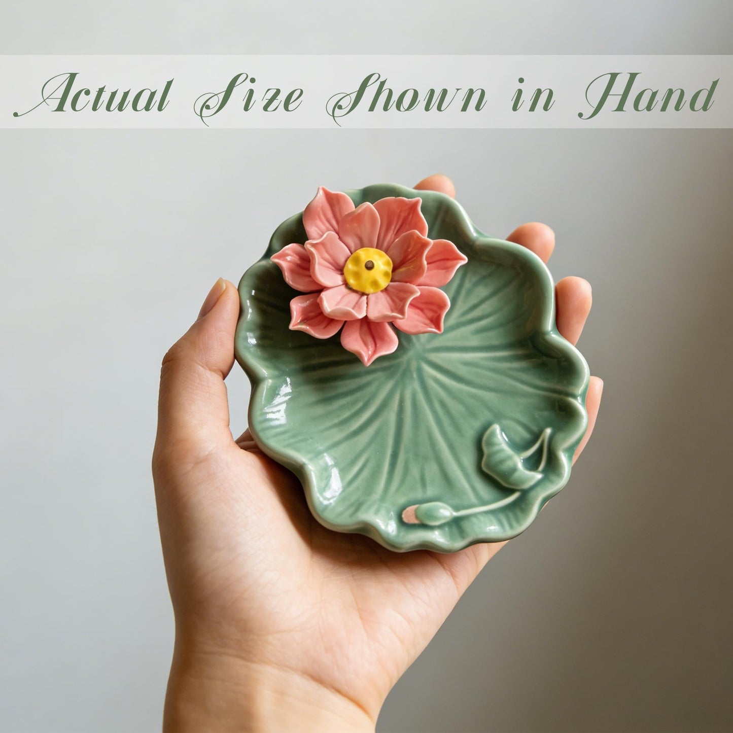 Lotus and Leaf Incense Stick Holder with Hole, Green Porcelain Incense Tray Ash Catcher for Spa, Meditation Room, Yoga, Home, Office, Ash Tray, Jewelry Tray