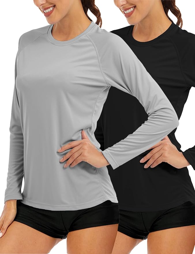 MAGCOMSEN Women's 2 Pack Long Sleeve Shirts UPF 50+ Sun Protection Quick Dry Swim Shirt for Rash Guard Fishing Workout
