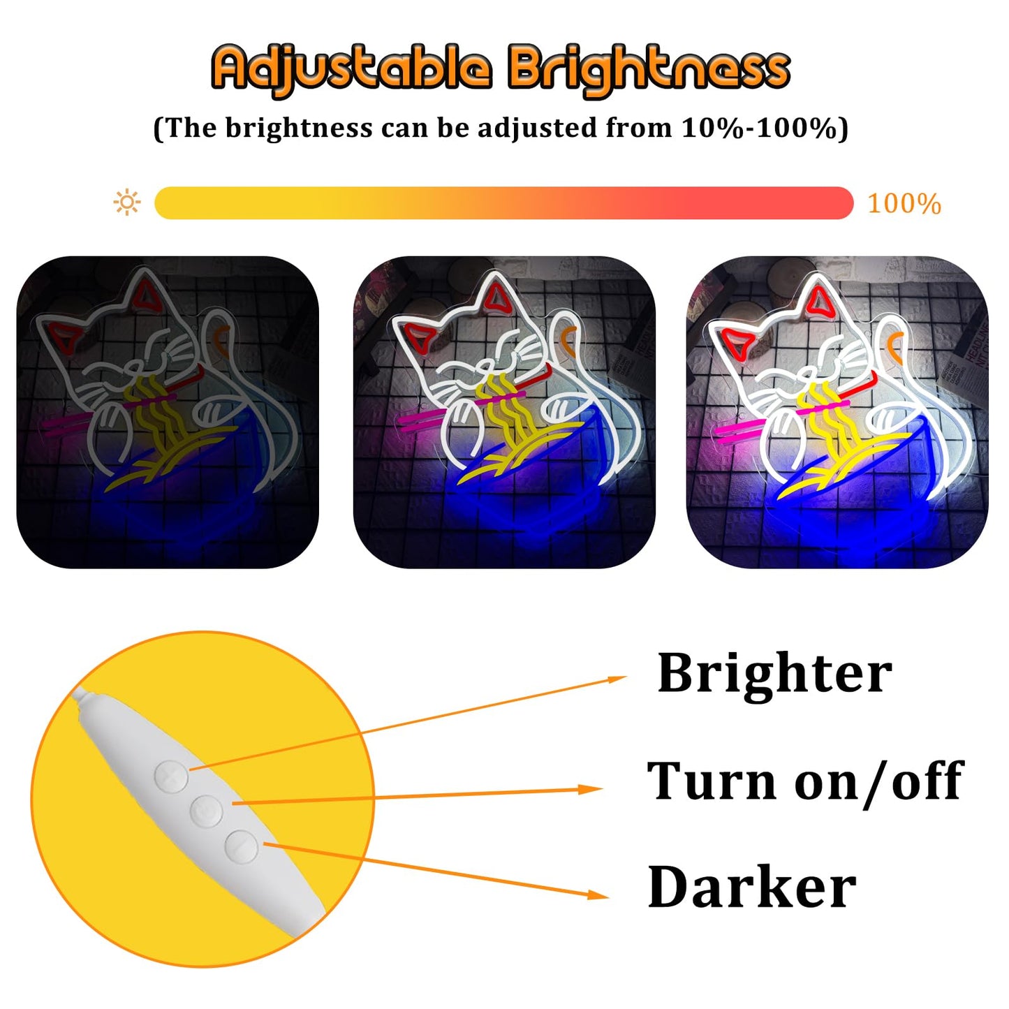 Fortune Cat Ramen Neon Sign, Dimmable Japanese Lucky Cat Noodle LED Neon Sign for Wall Decor, USB Powered for Restaurant Bar Party Bedroom Birthday Gifts(15.7 * 12.7in)
