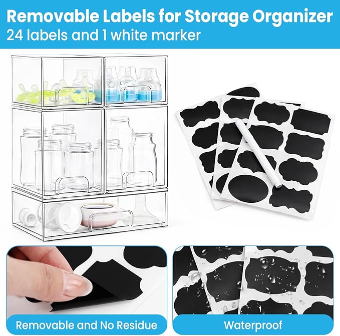 Bottle Storage Organizer Baby, Clear Stackable Storage Drawers Set for Baby Bottle, Beauty Supplies Storage, Ideal for Countertop, Vanity, Bathroom, Cabinet, Pantry Organization, 15.4" H, 5 Pack