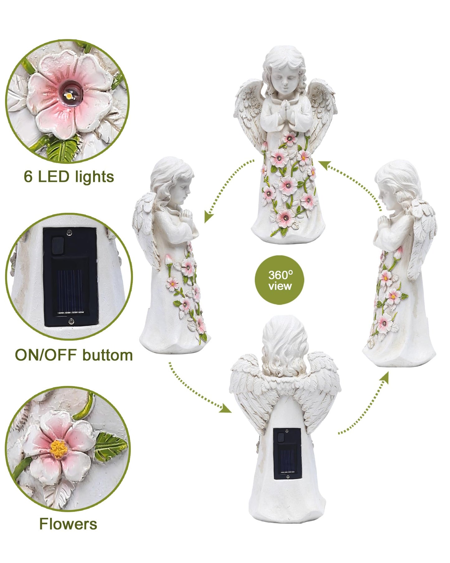 Nacome Garden Outdoor Statues Angel with Succulent and 7 LED Lights – Lawn Decor for Patio, Balcony, Yard Ornament for Mom Grandma Women