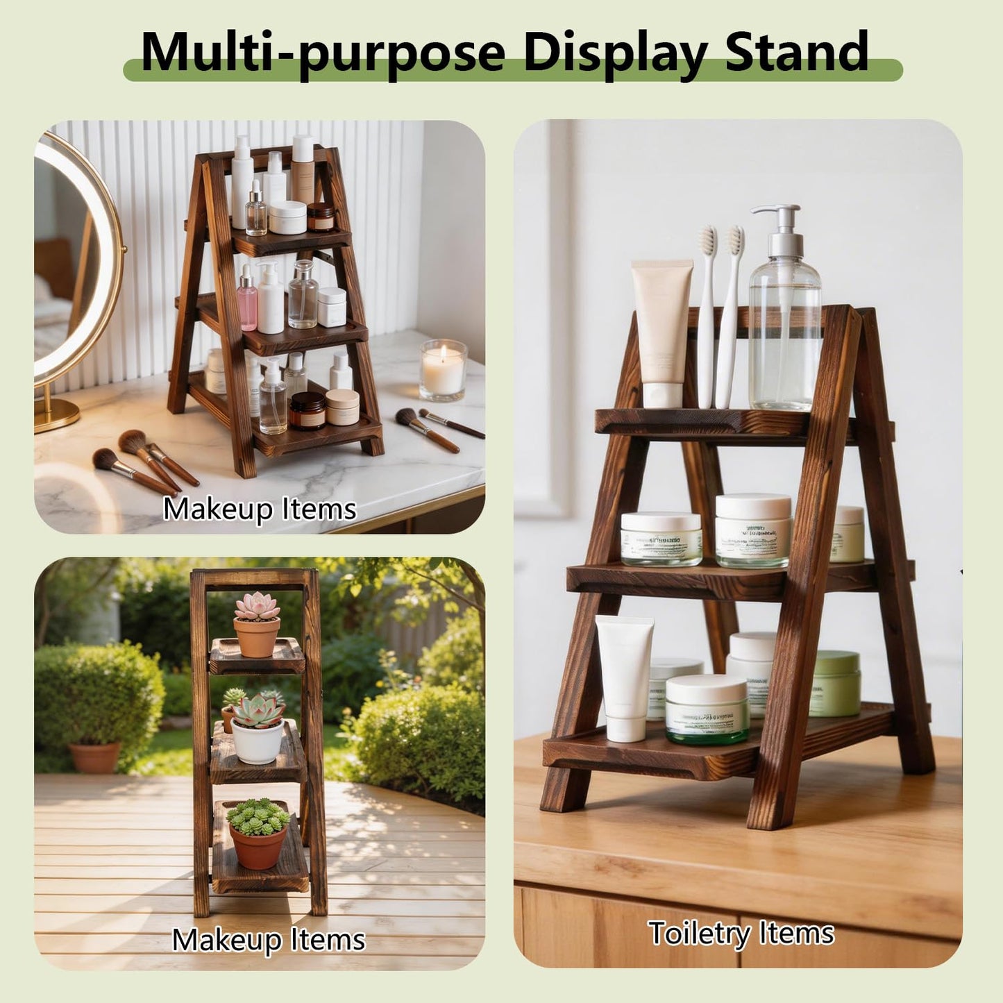 Wooden 3 Tier Cupcake Stand with Flower Vine, Palm Leaves & Decorative Butterflies, Cupcake Holder for Tea Party Supplies, Serving Trays for Party Perfect for Dessert Cups and charcuterie Cups