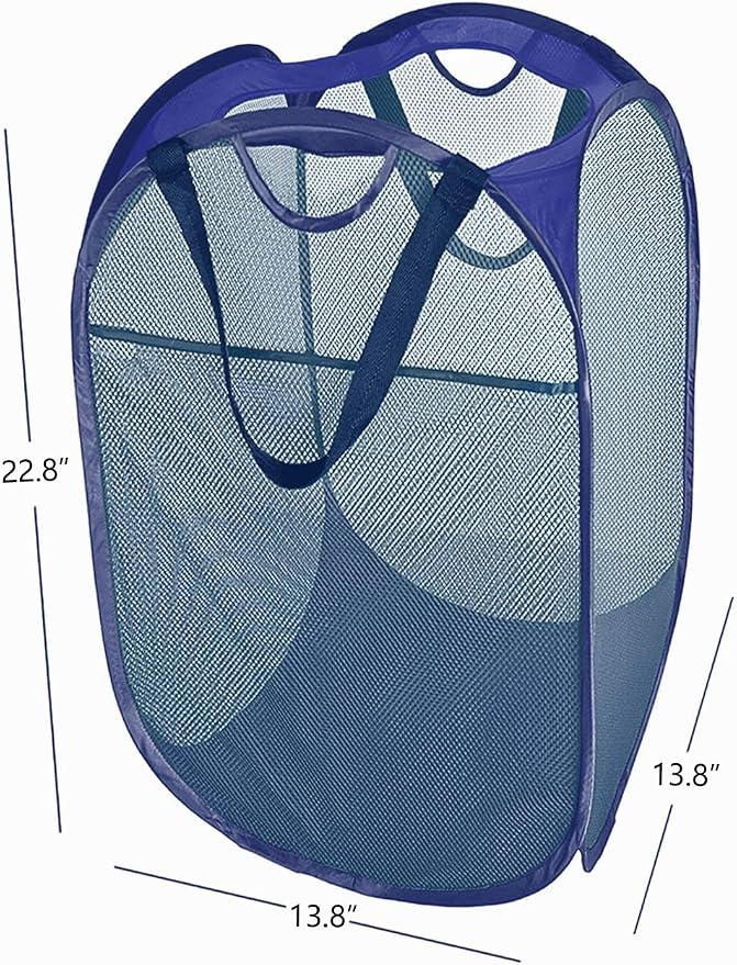 2 Pcs Strong Mesh Pop up Laundry Hamper,House Again Collapsible Laundry Basket with Durable Handles Solid Bottom High Carbon Steel Frame, Space-Saving, Easy to Open and Fold Flat for Storage(Blue)