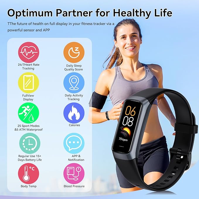 Fitness Tracker,Step Tracker,Activity Trackers with 24/7 Heart Rate,Blood Oxygen Blood Pressure Sleep Monitor,5 ATM Waterproof,Step Calorie Counter Pedometer Health Smart Watch for Women Men