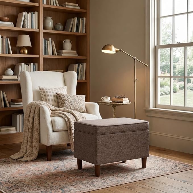 Spatial Order Home Decor | Dinah Collection Modern Storage Ottoman | Ottoman with Storage for Living Room & Bedroom (Chocalate Brown)