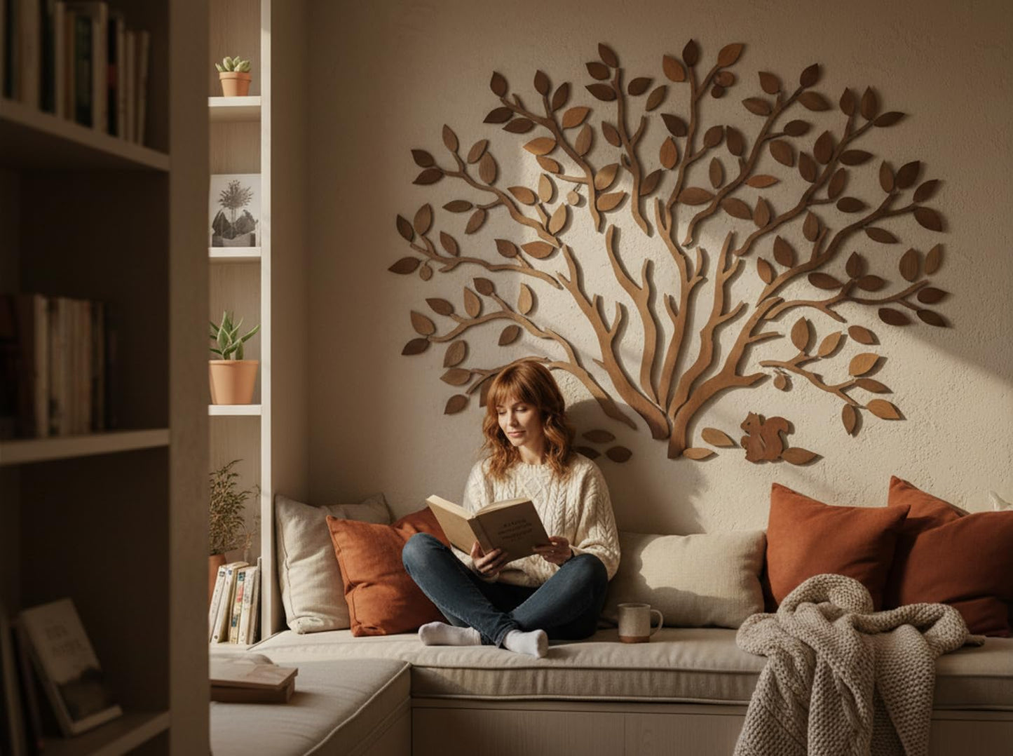 Handmade Solid Wood Oak Tree Wall Art – Environmentally Friendly Natural Wood, Artisan Carved DIY Wall Decor for Living Room, Bedroom, Yoga Room, Reading Nooks, Office, 79"Wide x 59"High