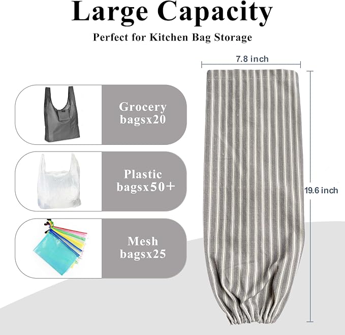 TOGETRUE Plastic Bag Holder, Wall Mount Grocery Bag Holder, Reusable Trash Bag Organizer for Home Kitchen Pantry Decor (Gray-White)