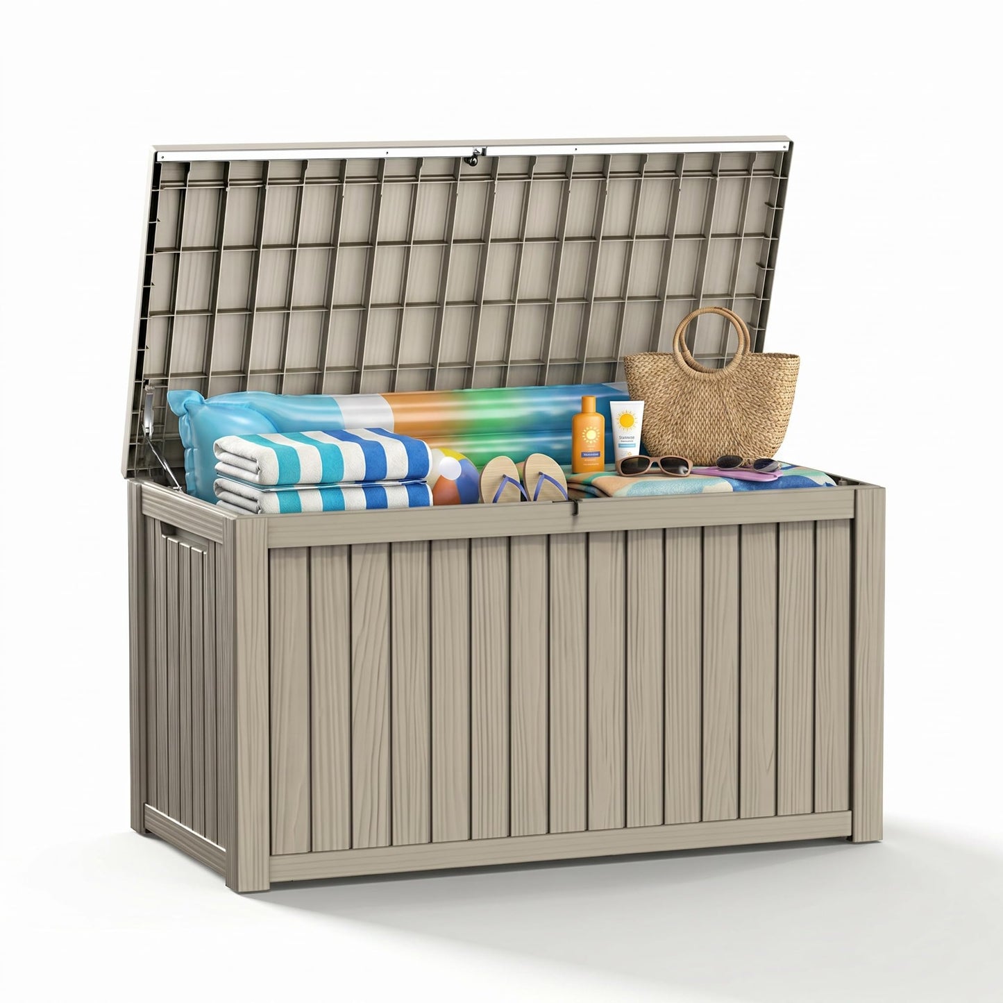 FICARTS Deck Storage Box, Waterproof Outdoor Storage Bin with Lockable Lid, Weatherproof Patio Deck Box for Garden Tools, Pool Supplies & Patio Accessories (Grey,230GAL)