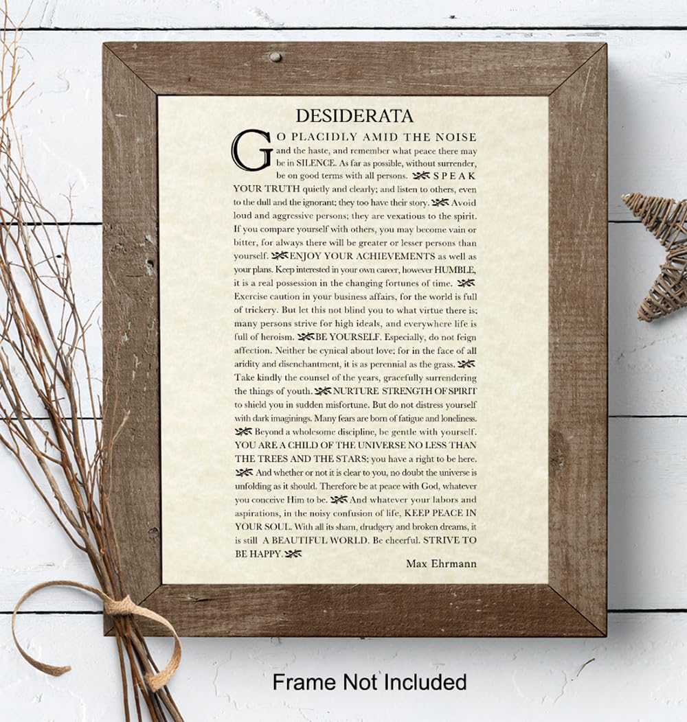 Inspiring Typography Wall Art LARGE 11x14 - Desiderata Poem - Motivational Home Decor - Inspirational quote Wall Decor - Encouraging Art for Women, Men, Poetry Fans - Max Erhman Quote - Unframed