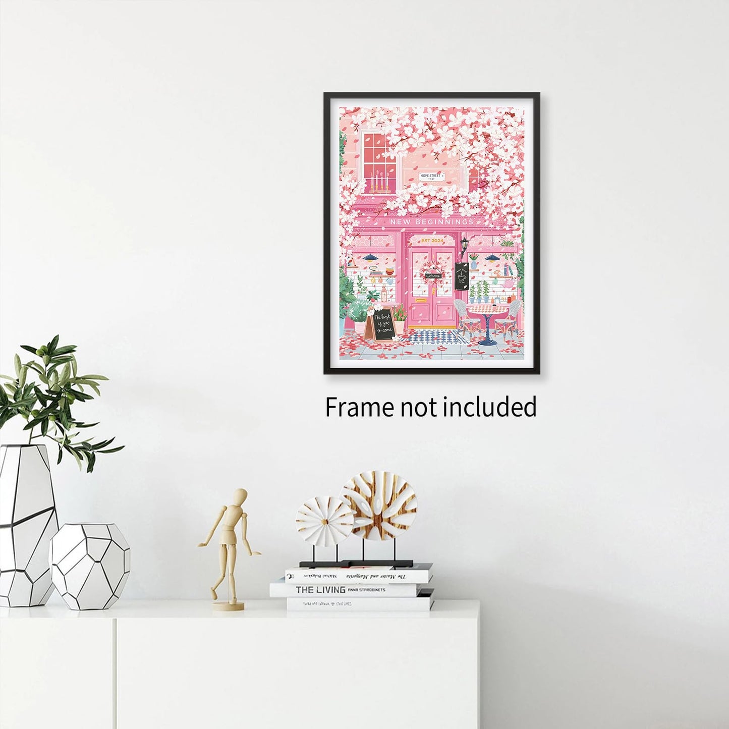 Heltrappe Pink Blossom Cafe Canvas Wall Art Trendy Pink Cherry Flower Poster Funky Pastel Girly Aesthetic Prints for Kitchen Coffee Room 12X16 inch Unframed