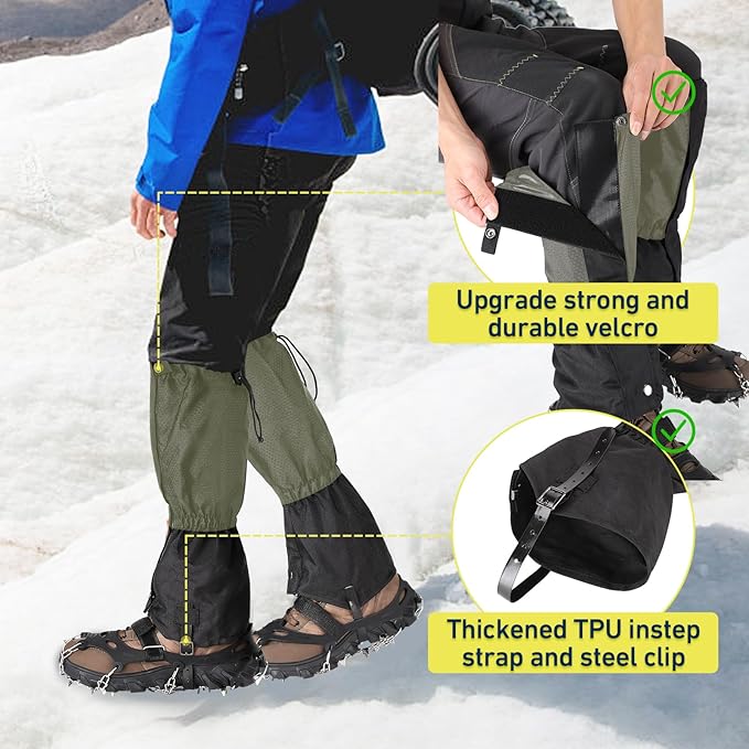 Gaiters for Hiking ??Waterproof and Breathable Leg Gaiters for Women and Men Boots, Adjustable Lightweight Shoes Gaiters for Hunting, Hiking, Mountaineering, Snow Gaiters for Hiking Boots