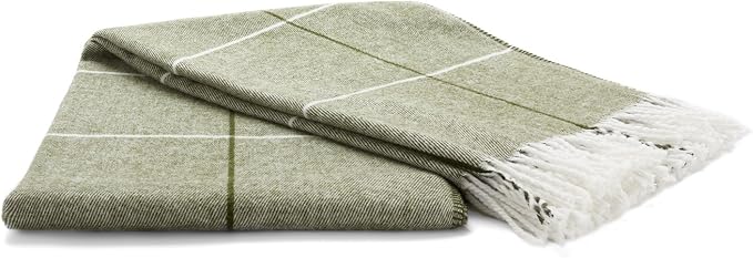 Arus Acrylic Highlands Collection Queen Size Tartan Plaid Design Throw Blanket Green Stripes, 60x80 inches