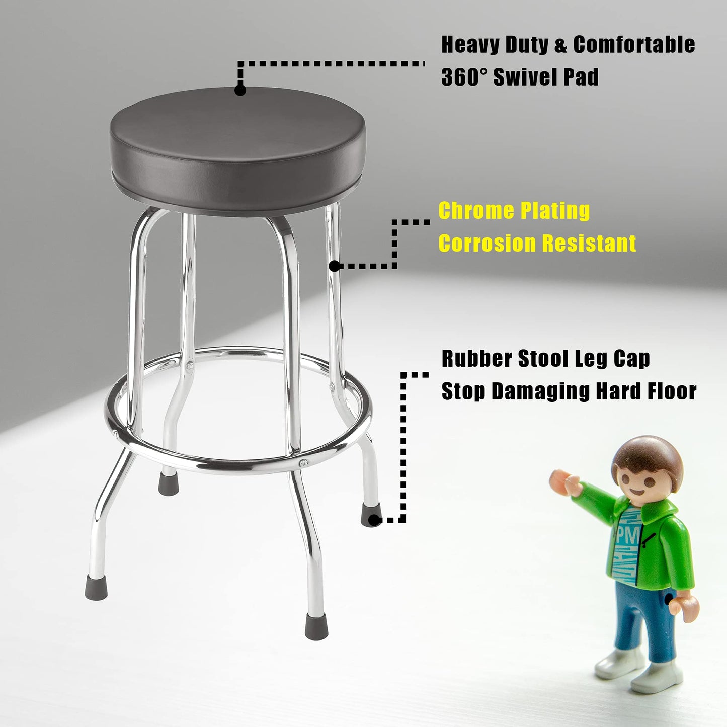 BIG RED Torin Swivel Bar Stool: Padded Garage/Shop Seat with Chrome Plated Legs, Black, 28.74" Tall, 18.5" Diameter