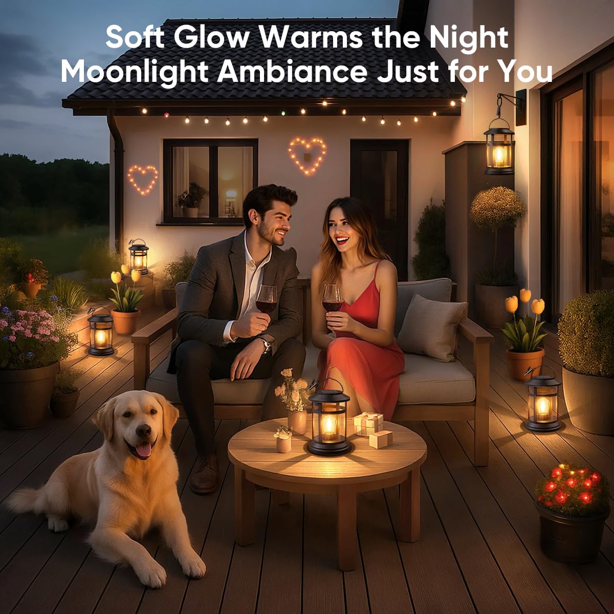 NFEVER Solar Lanterns Outdoor Waterproof: 2 Pack Hanging Solar Lights for Outside Patio Porch Garden Tabletop Decor - Bright LED Warm White Solar Powered Lighting - Unique Gardening Gifts for Mom
