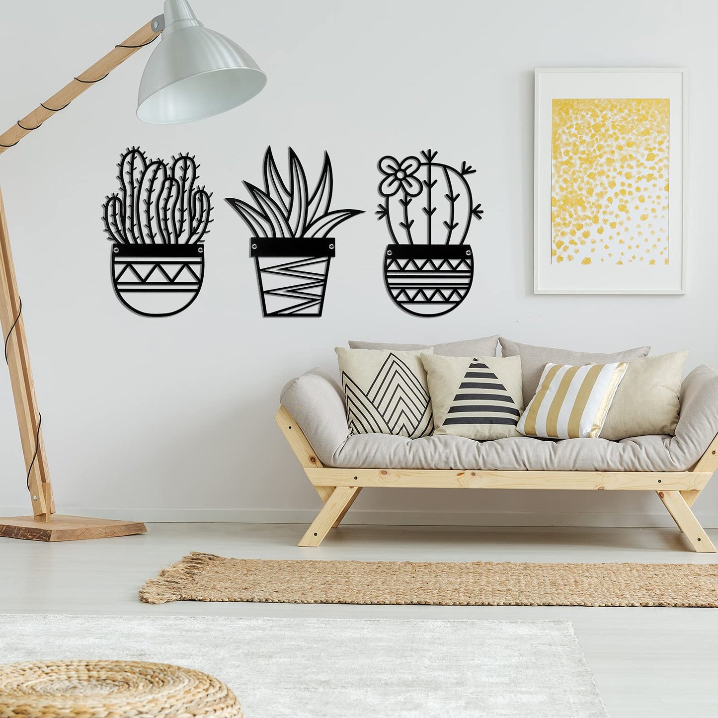 Hotop 3 Pcs Metal Cactus Wall Arts Black Rustic Farmhouse Wall Decor Natural Themed Plant Modern Black Metal Hanging Decors for Office Home Living Room Bathroom