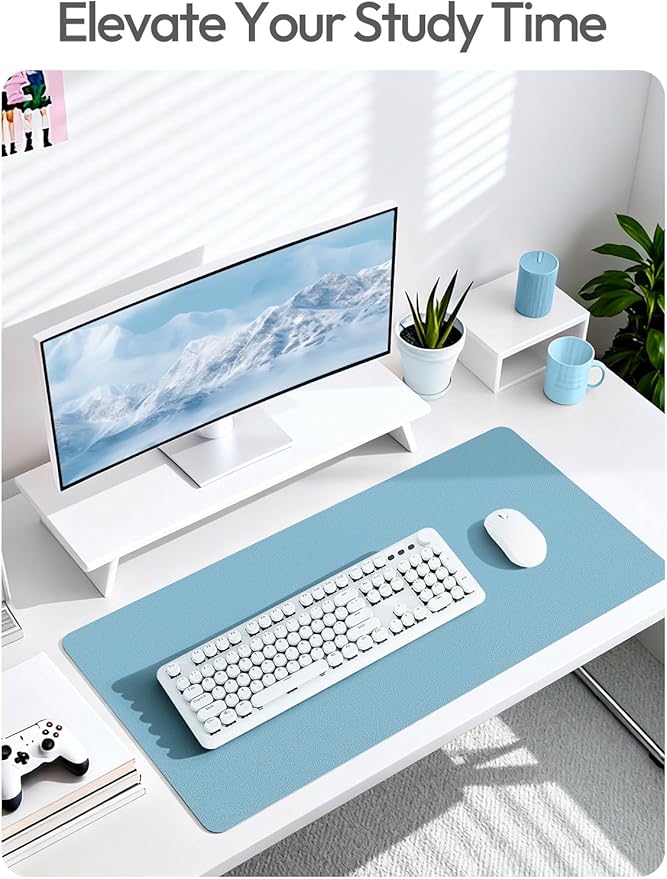 YSAGi Leather Desk Pad Protector, Office Desk Mat, Large Mouse Pad, Non-Slip PU Leather Desk Blotter, Laptop Desk Pad, Waterproof Desk Writing Pad for Office and Home (Sea Blue,55" x 17.2")
