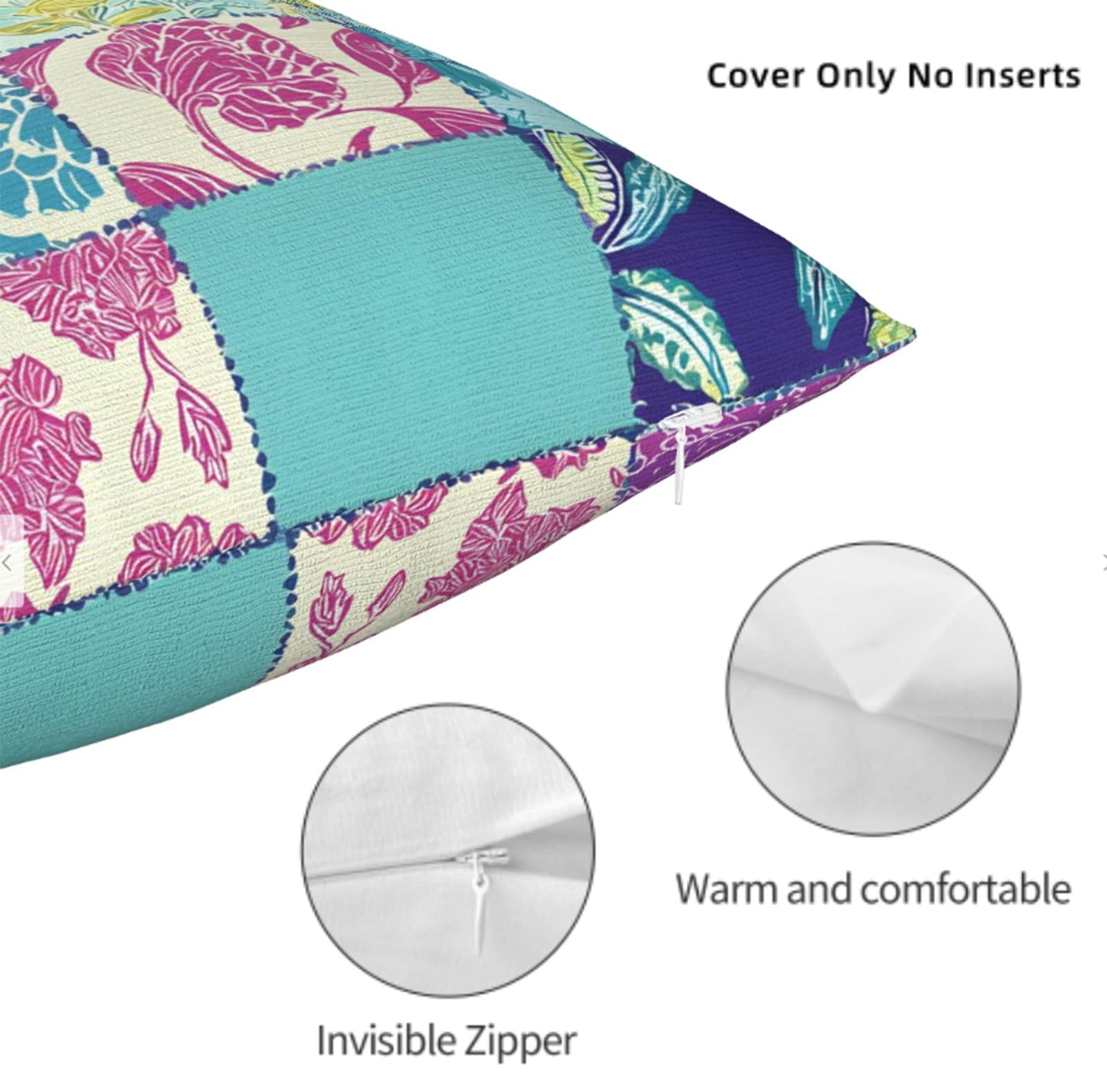NenuVainl Throw Pillow Covers 18x18 Set of 2,Patchwork-Inspired Print Cushion Covers, Decorative Square Pillowcases for Couch, Bedroom, Living Room