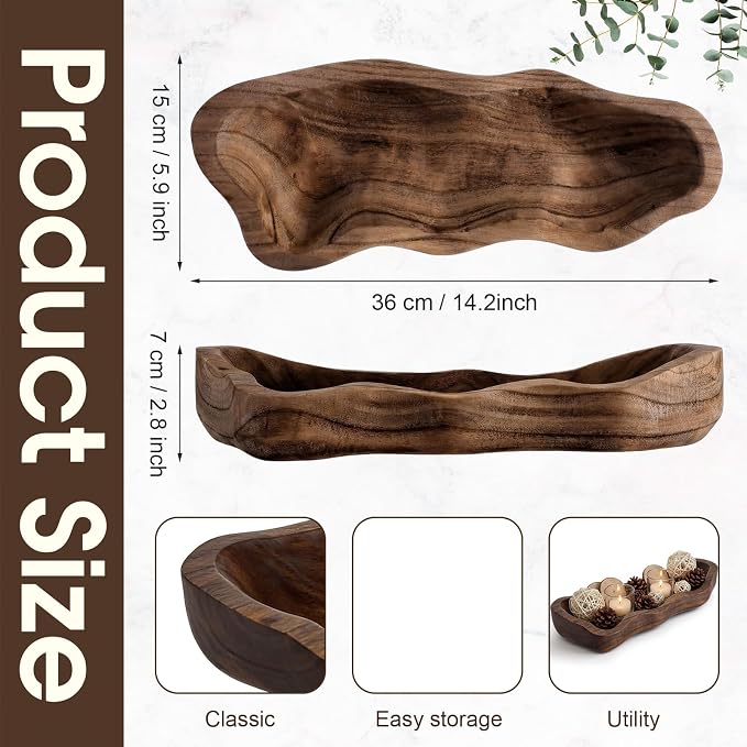 Nuogo 14 Inch Wavy Live Edge Dough Bowl Large Size Wood Rustic Dough Bowl Decorative for DIY Farmhouse Home Supplies Kitchen Decoration(Brown)