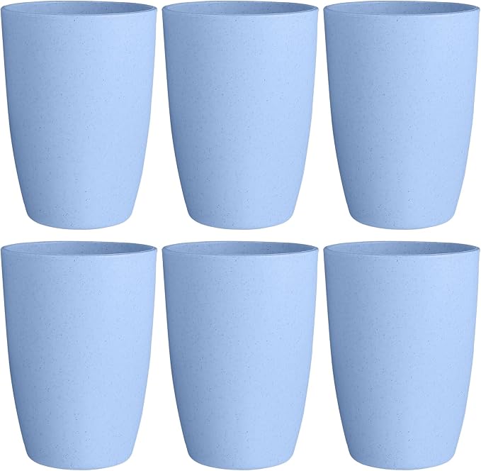 Wheat Straw Reusable Cup (12 oz) - Unbreakable Drinking Glasses Sets of 6 - Dishwasher Safe Tumbler - Lightweight, BPA Free and Eco friendly (6Pcs/Blue)