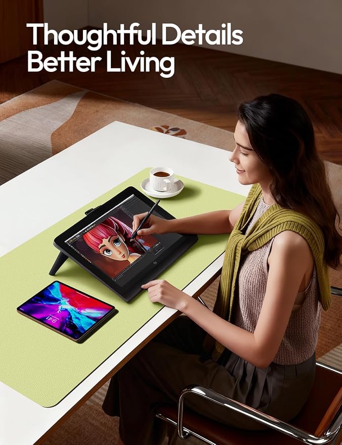 YSAGi Leather Desk Pad Protector, Office Desk Mat, Large Mouse Pad, Non-Slip PU Leather Desk Blotter, Laptop Desk Pad, Waterproof Desk Writing Pad for Office and Home (Peak Green, 23.6" x 13.8")