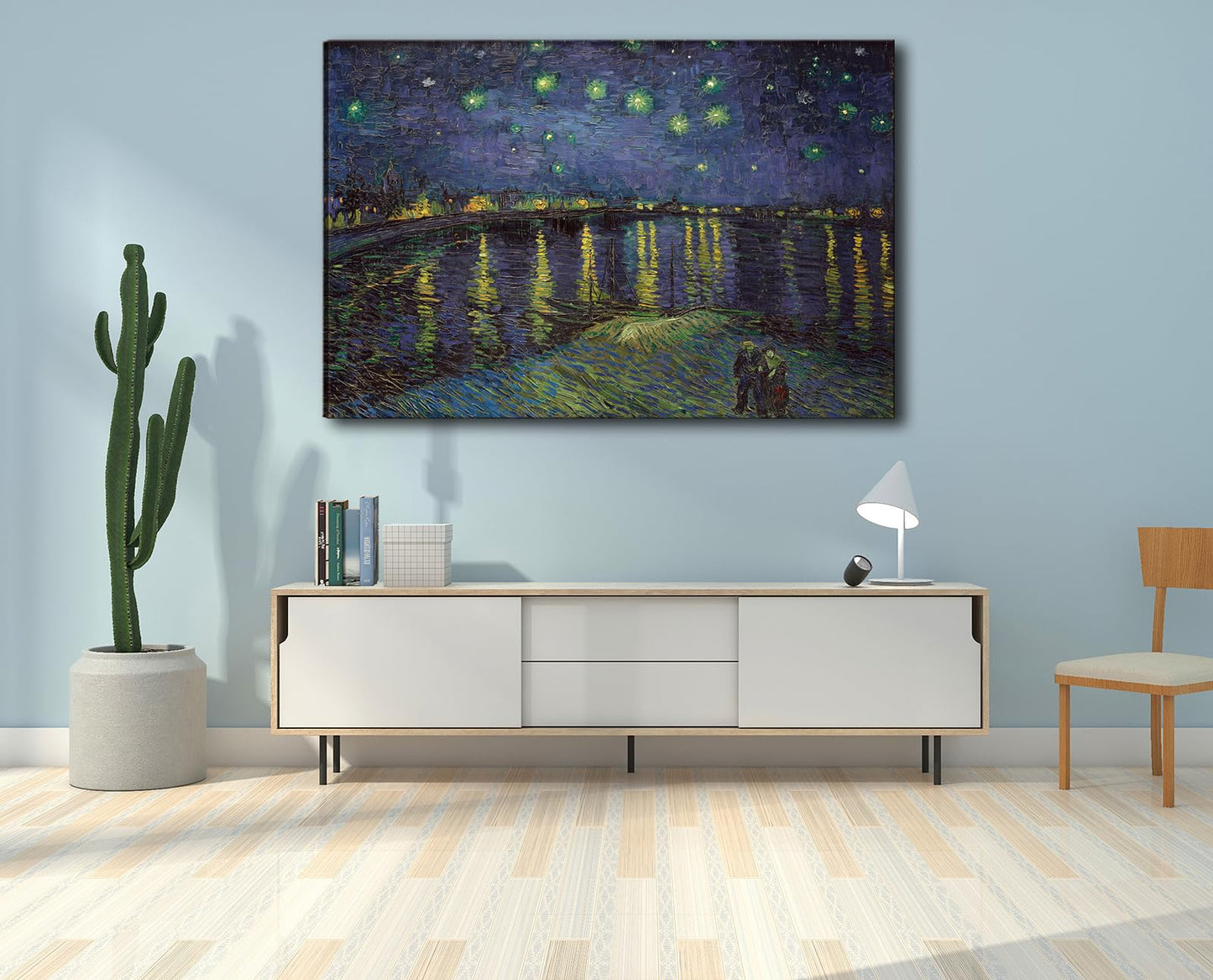 Vincent Van Gogh Canvas Wall Art - Starry Night Over The Rhone Painting, Framed Classic Artwork Picture Print for Home Decor - 24"x36"