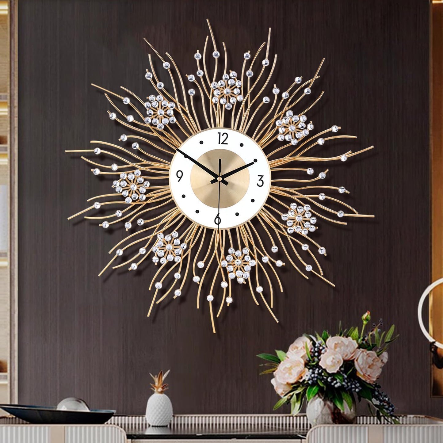SIN&MI Large Wall Clocks, Silent Sunflower Shape Chic Decorative Wall Clock, Modern Non-Ticking Round Clock Dial Iron Metal Wall Clock for Living Room Decor Entrance Office Cafe 20 Inch