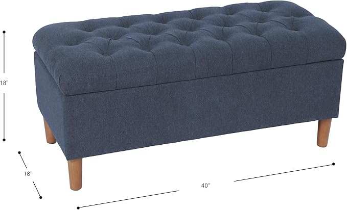 Homepop Home Decor | Tufted Ainsley Button Storage Ottoman Bench with Hinged Lid | Ottoman Bench with Storage for Living Room & Bedroom, Blue Woven