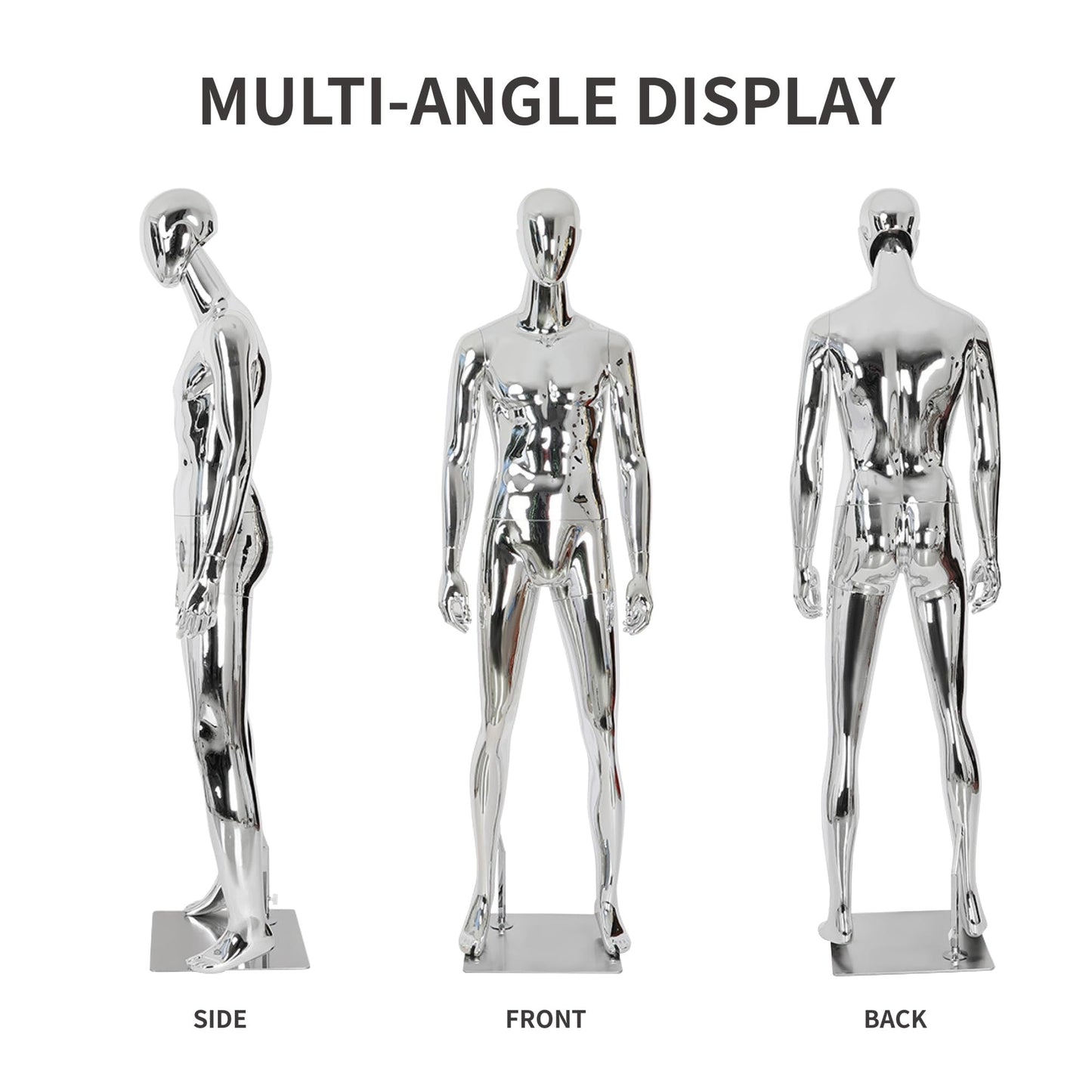 Full Body Male Mannequin with Chrome Metallic Finish, Fiberglass Abstract Dress Form with Posable Head, Futuristic Retail Display Dummy with Metal Base for Men's Fashion Window(Chrome Red)