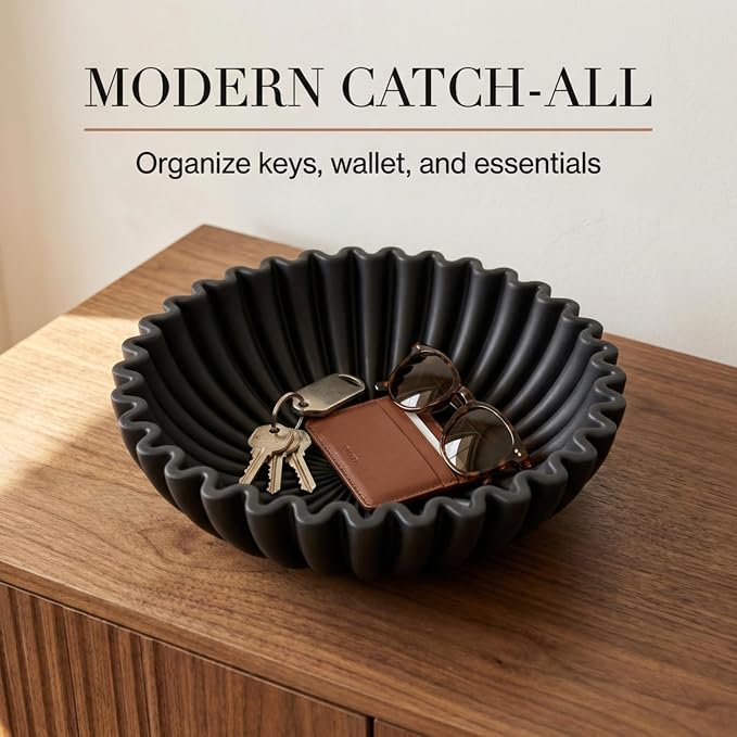 OAKOA Black Decorative Bowl for Home Decor - Modern Fruit Bowl for Kitchen Counter - Black Bowl Decor - Centerpiece Bowl - Organic Modern Decor