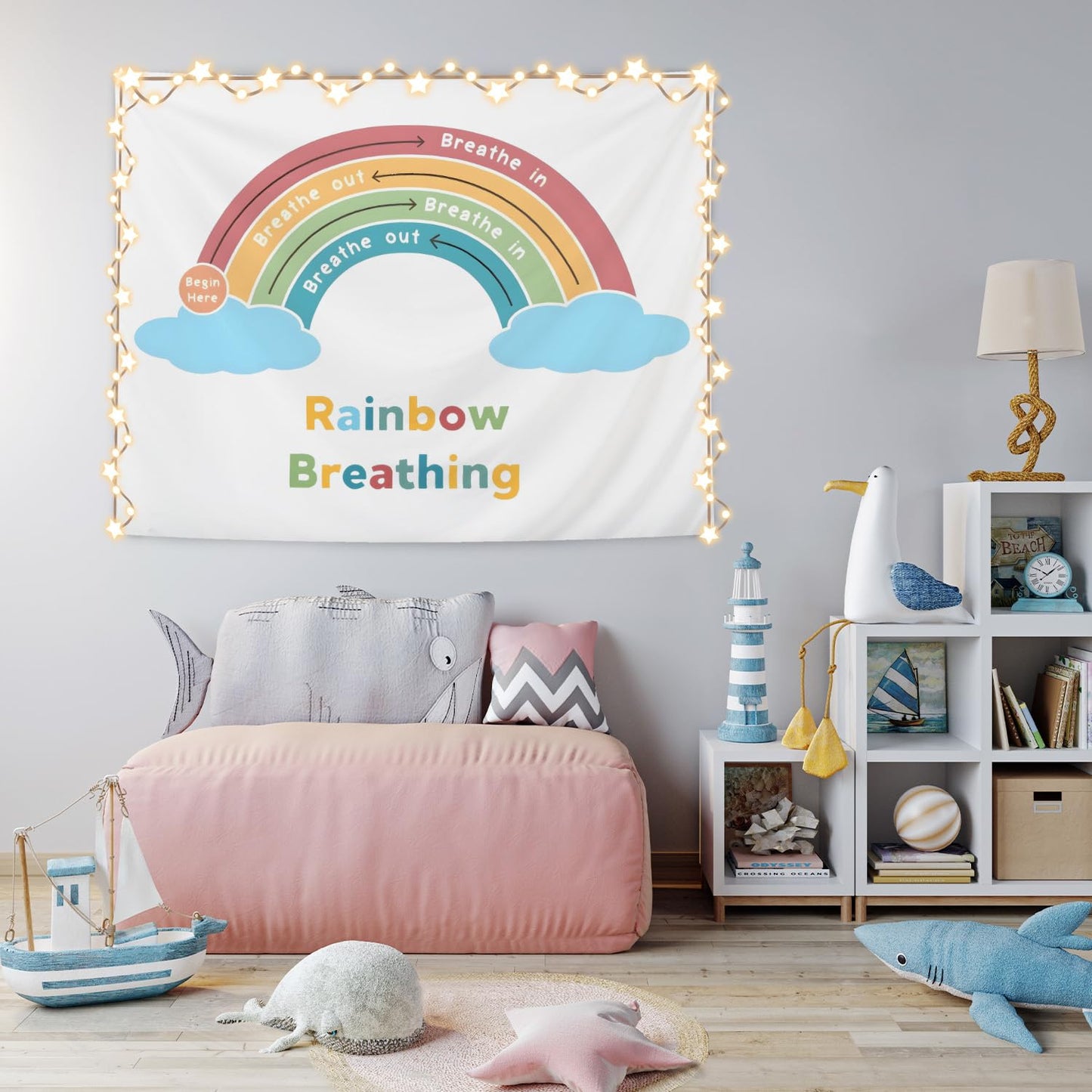 CIOJUNE Boho Rainbow Mental Health Tapestry, Rainbow Breathing Tapestries Wall Hanging for Classroom, Anxiety Relief Tapestry Wall Decor Backdrop for Calming Corner School Counselor Office, 50x60 Inch