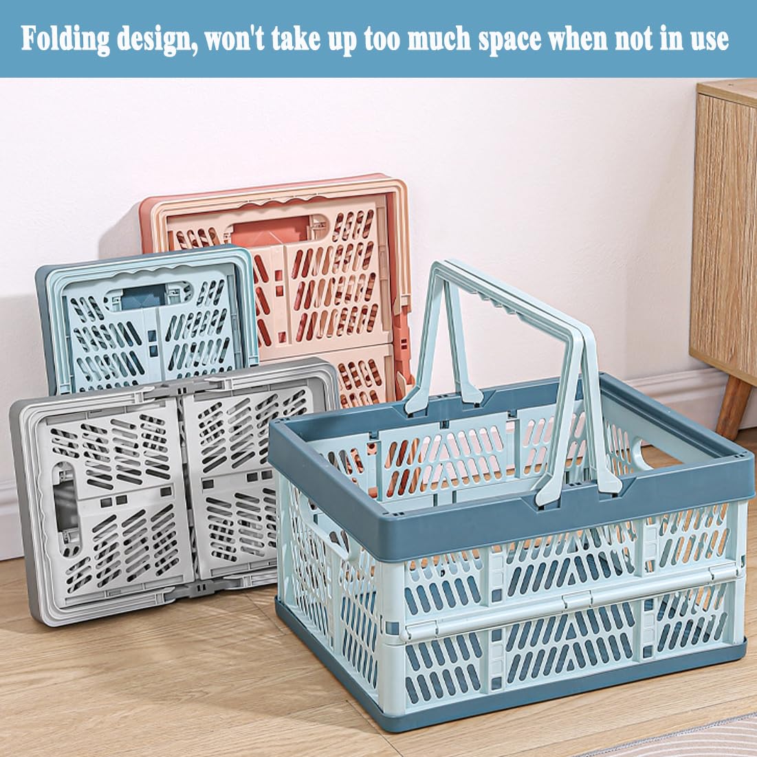 YTAONS Collapsible Storage Crate with Handles, 20L Foldable Plastic Basket, Organizer Container (Light gray, M)