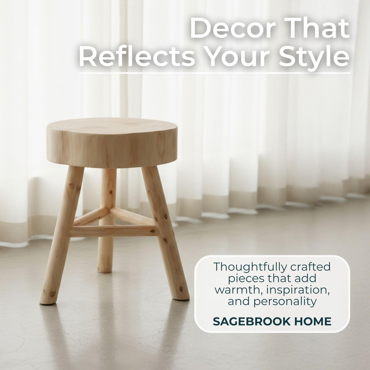 Sagebrook Home Paulownia Wood Stool - Rustic Handcrafted Wooden Accent Seat - Natural Finish - 16" Tall - Decorative Small Stool for Living Room, Bedroom & Office - 16" Ivory & Tan