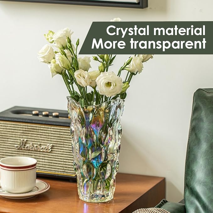 CEMABT 9.5inch 3.4 lb Glass Vases for Flowers Unbreakable Thickened Morden vase for Tables Centerpieces,Colorful,Vintage and Clear Rose Large Flower vases for Bouquet Unique Gifts（Colorful）