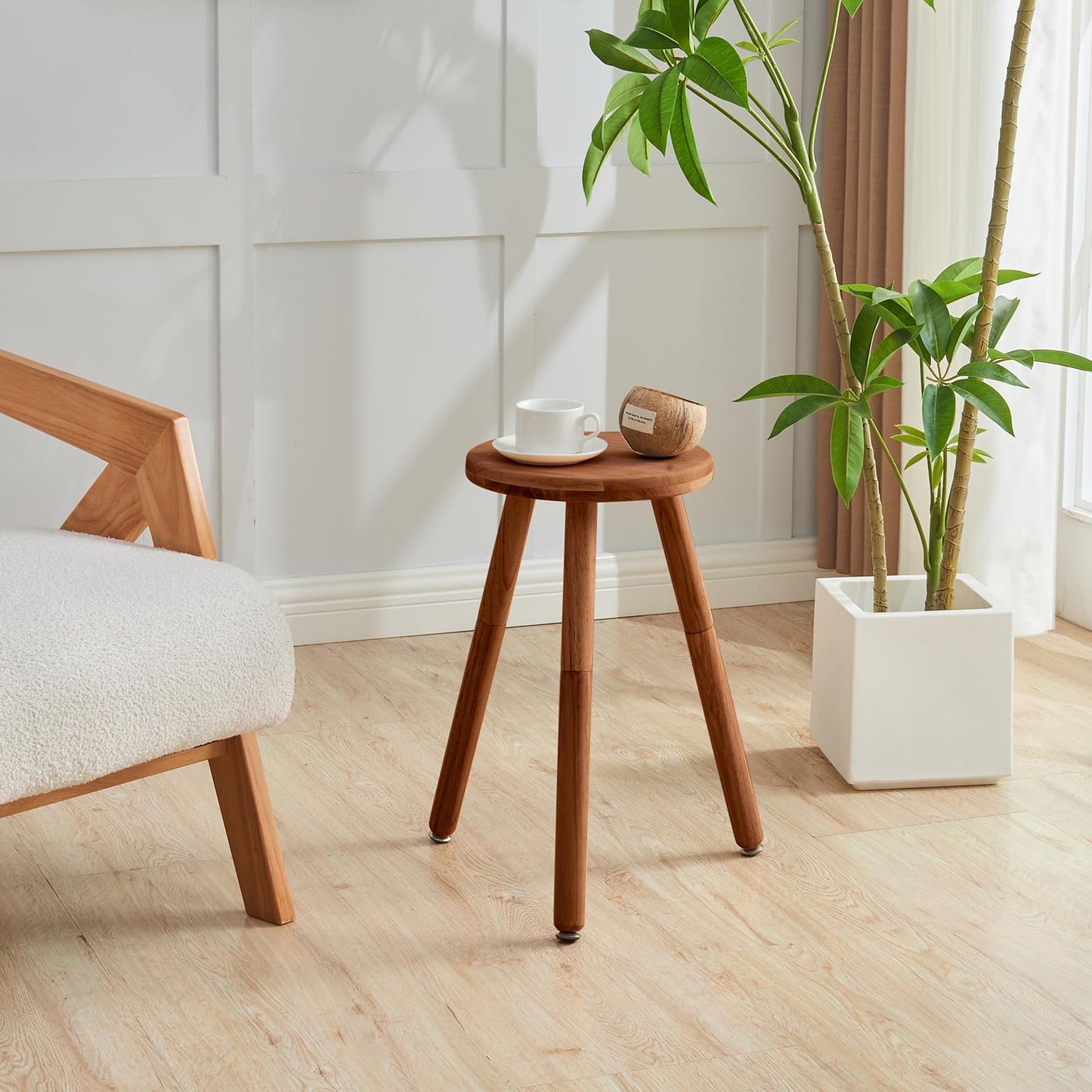 Yangqier Small Round Side Table Adjustable Height Solid Wood Drink Table Indoor Tall Plant Stand Multi-Use Accent Stool-11‘’D × 20“H (Walnut)