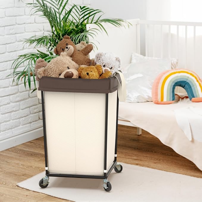 2PK Rolling Laundry Basket with Wheels, Laundry Hamper with Wheels Laundry Sorter Cart, Narrow Slim Clothes Hamper Organizer with Sturdy Metal Frame
