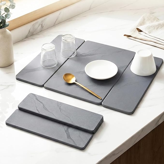 Stone Drying Mat for Kitchen Counter ,19.7"×14.7" Diatomaceous Earth Dish Drying Mat, Absorbent Drying Stone Mat for Modern Kitchen Countertop (Dark Gray, Medium)