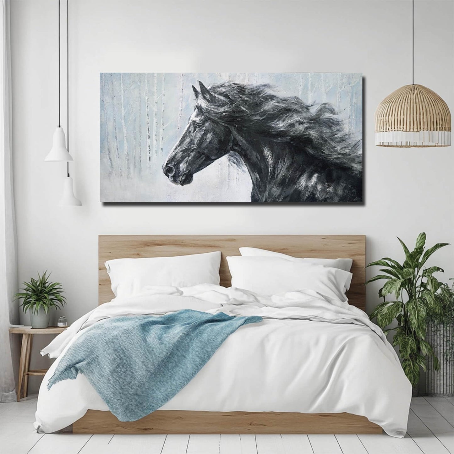 ZHENGYIN Large Black and White Horse Canvas Wall Art, Western Equine Portrait Artwork, Rustic Western Farmhouse Wall Decor for Living Room Office, Above Sofa, 24x48 Inch