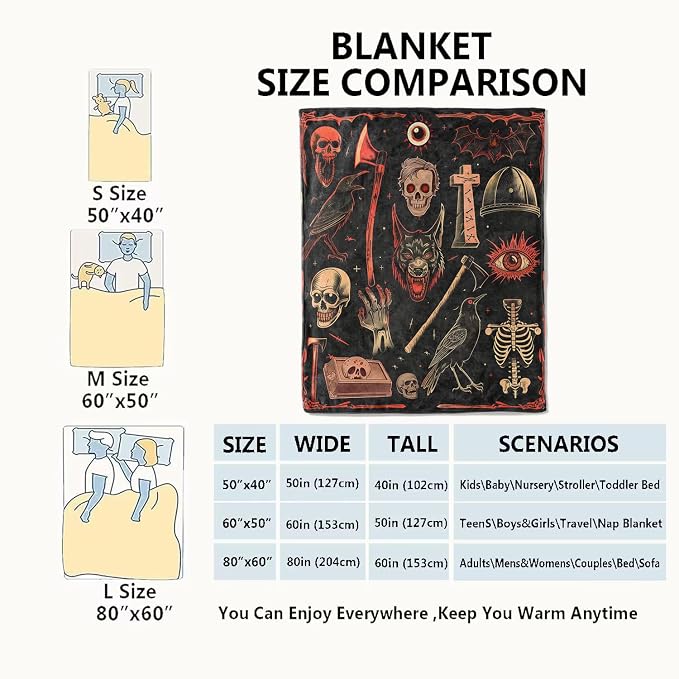 Vintage Gothic Horror Blanket,Creepy Goth Skeleton Skulls Bats Fun Throw Blankets,Gifts for Women Men, Lightweight Soft Fleece Cozy,for Couch Bed Room,Festival Halloween Decor,60x80in