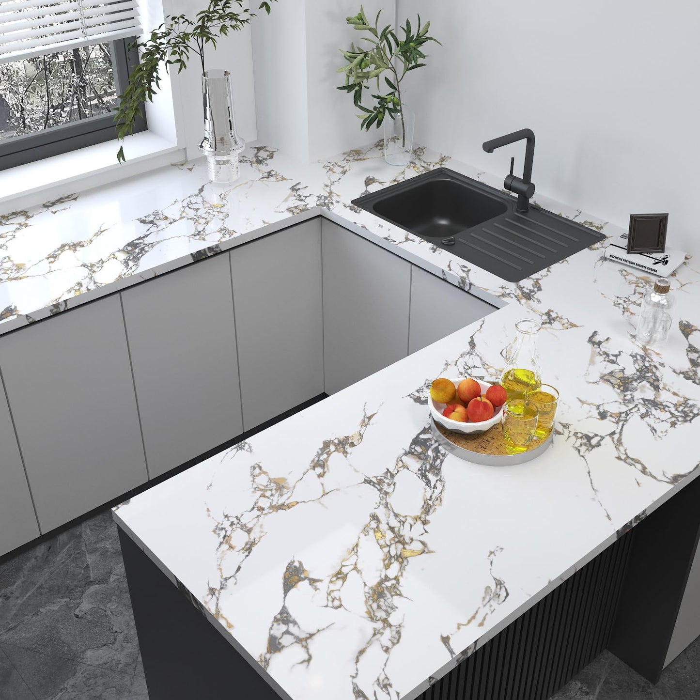 White Gold Marble self adhesive Contact Paper kitchen Granite Countertops peel and stick Wallpaper 118x16inch Removable sticky laminate Wall paper Vinyl Wrap Counter top cabinet decor table desk