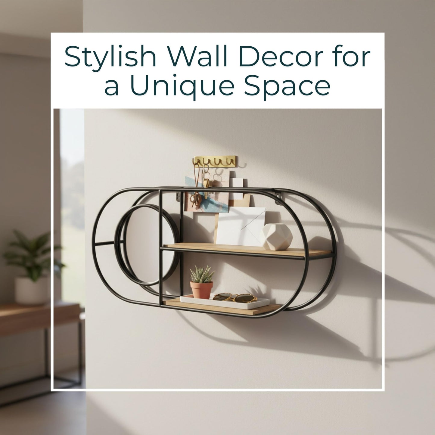 Metal And Wood Wall Shelf – Storage Shelf With Mirror And Open Shelves, Entryway Or Bathroom Wall Home Decor, Industrial Wall Organizer For Keys, Mail, And Display – 23" x 5" x 10", Brown Black