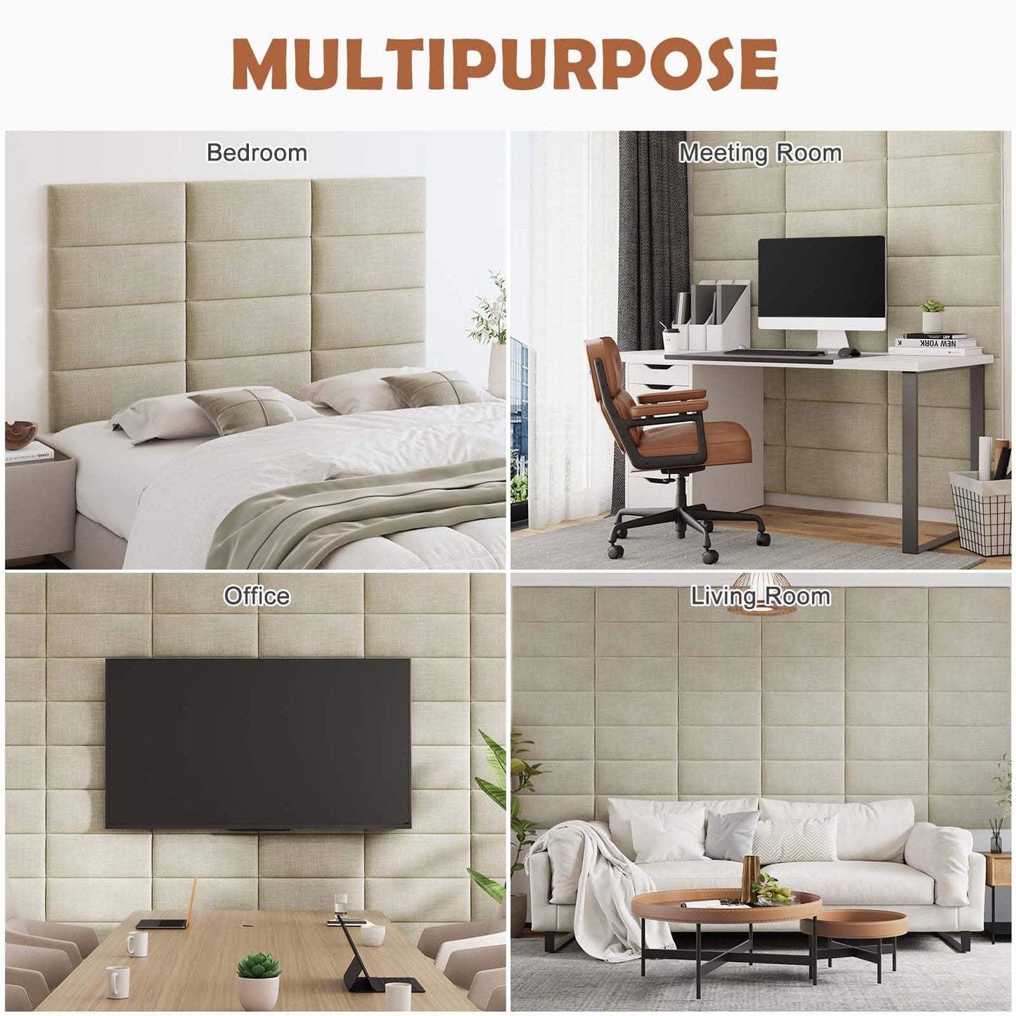 IFNOW Upholstered Wall Mounted Headboard, 3D Soundproof Wall Panels Peel and Stick for Queen Size, Reusable and Removable Tufted Bed Headboard in Beige (9 Panels, 10" x 24")