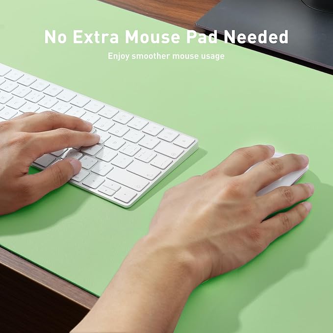 Aothia Faux Leather Desk Mat - Non-Slip PU Leather Desk Blotter, Waterproof Writing Surface, Large Desk Pad for Office & Home (Foam Green, 55" x 17")