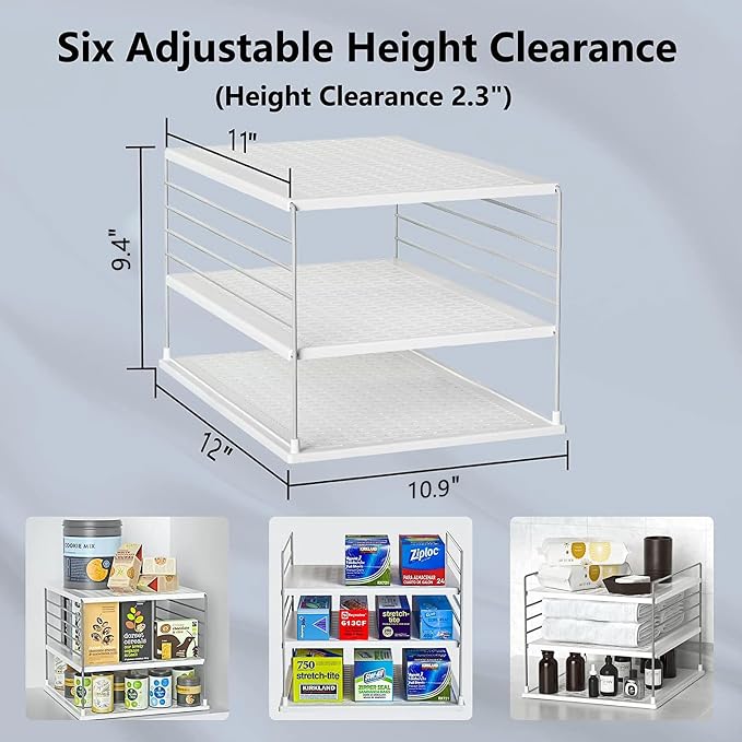 2 PACK Cabinet Organizer for Foil and Plastic Wrap- Divided Compartment Holder for Kitchen Bag- Upgraded Kitchen&Counter &Pantry Organizers and Storage(White&Gray)